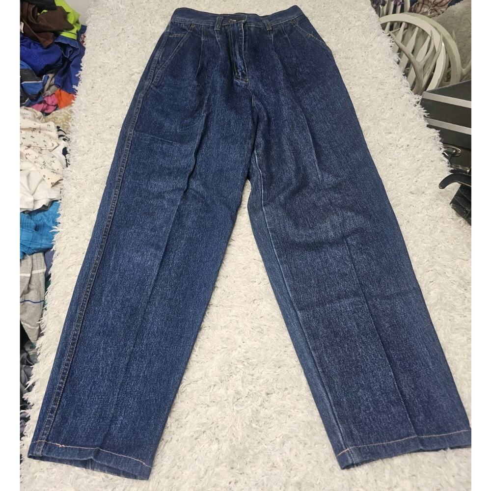 Vtg 90s C&W Pleated Denim Jeans Size 8 High Waisted Tapered Mom Dark Wash Preppy